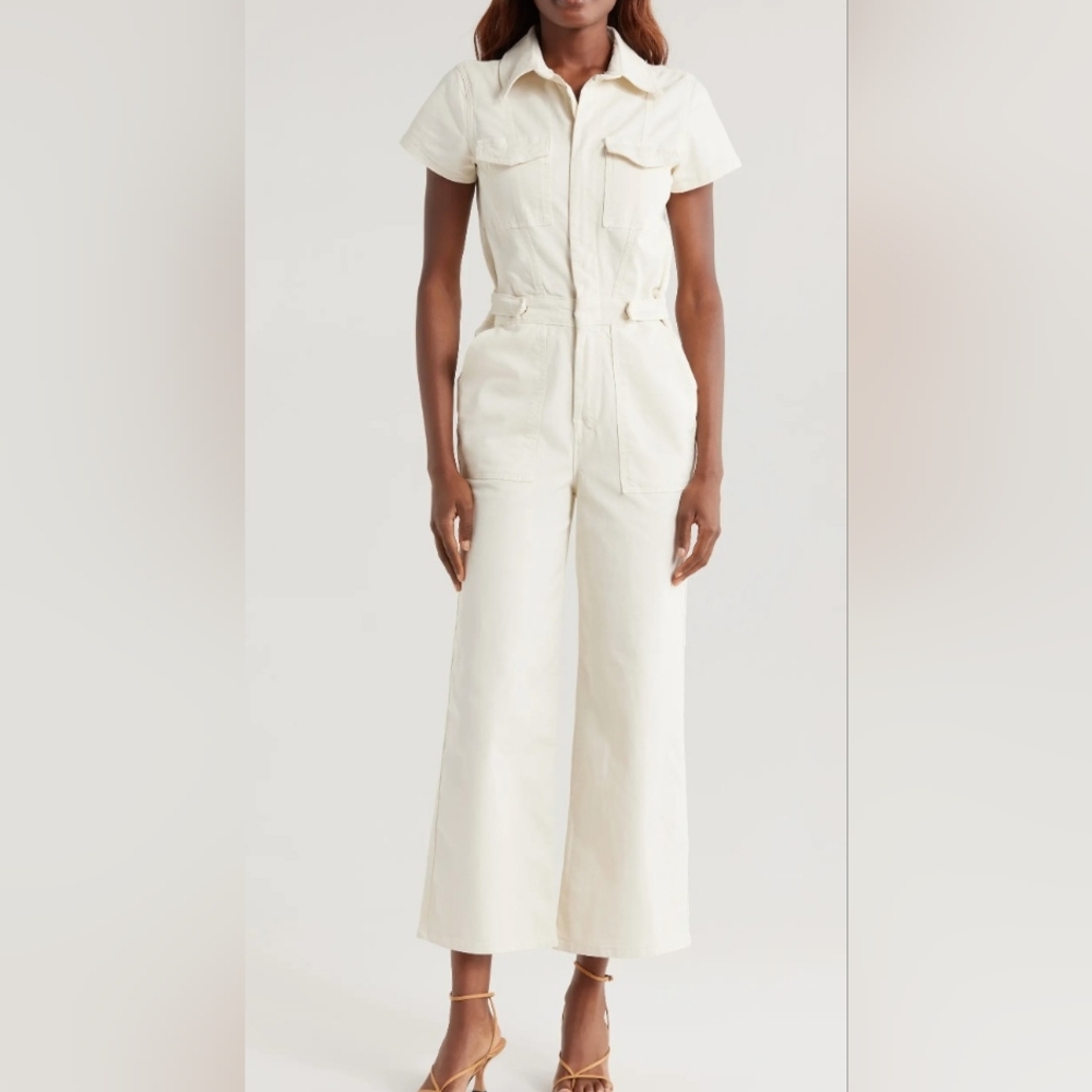 Good American Cream Denim Overalls